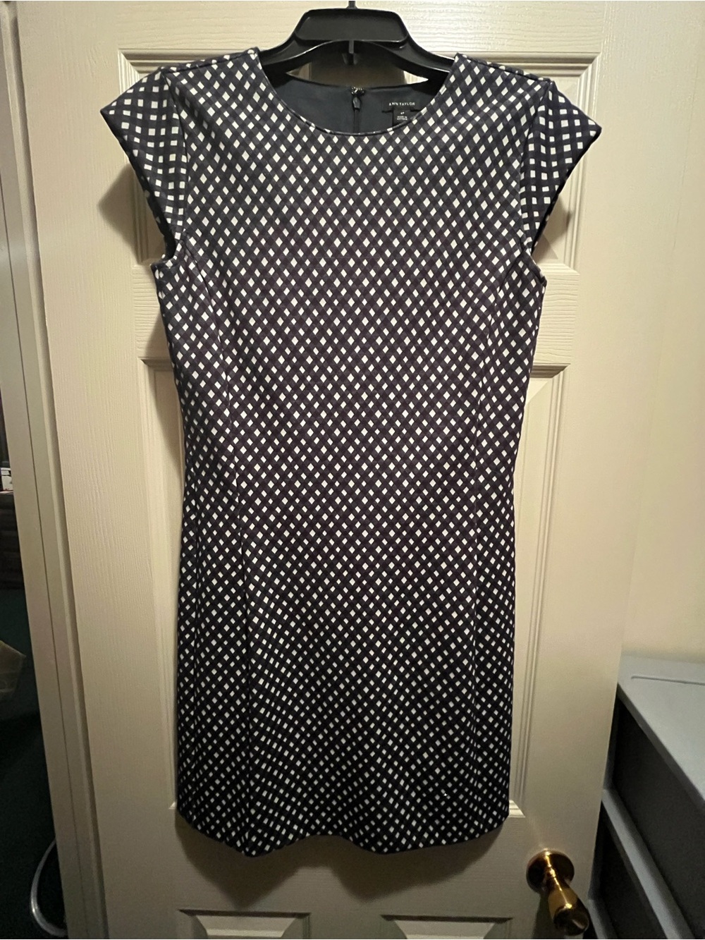 Ann Taylor Navy and White Diamond Print Midi Dress